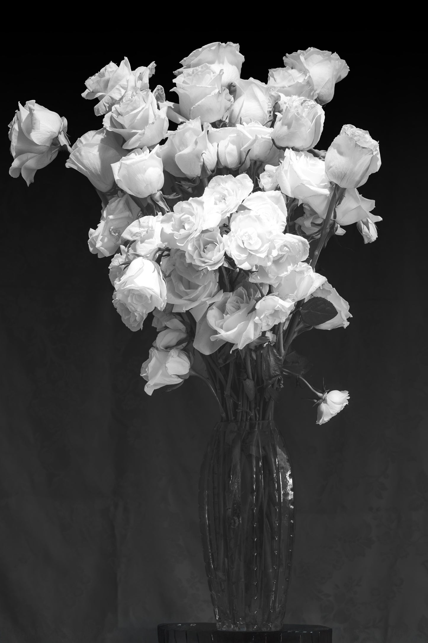 White Roses in Glass Vase